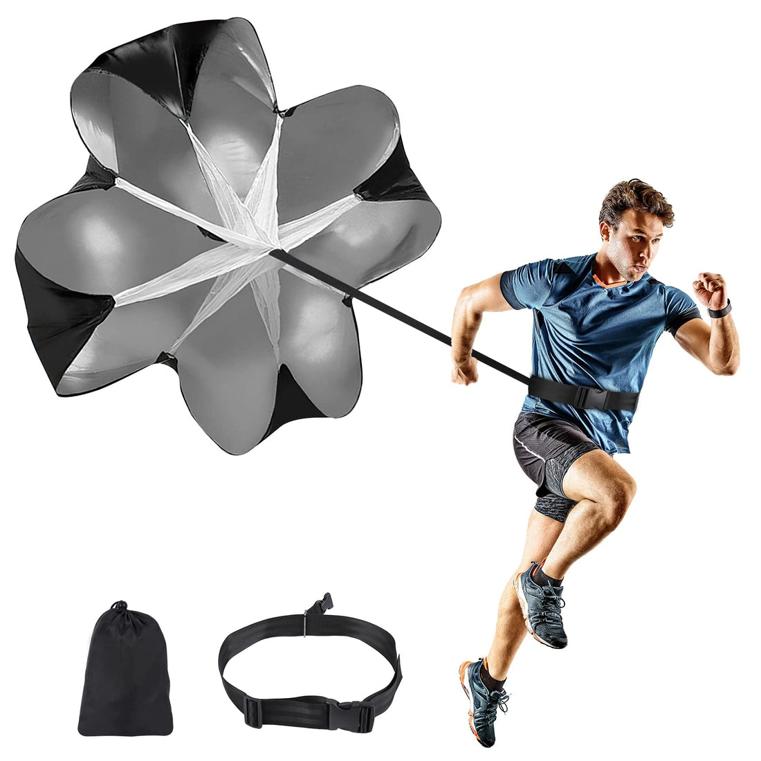Running Speed Parachute 56" Speed Resistance Parachute with Adjustable Strap, Speed Drills Training Parachute for Speed Training and Strength Training