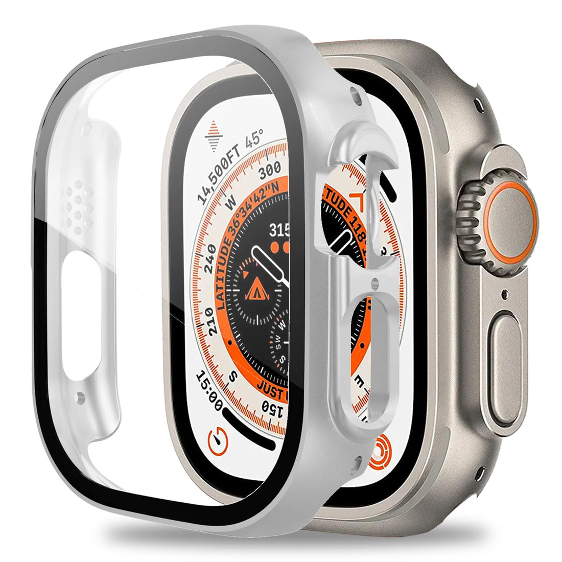 Miimall Case Compatible with Apple Watch Ultra 2 /Ultra 49mm Tempered Glass Screen Protector, Ultra-Thin Hard PC Shockproof All-Around Bumper Shell Protective Cover for iWatch Ultra 2 49mm-Silver