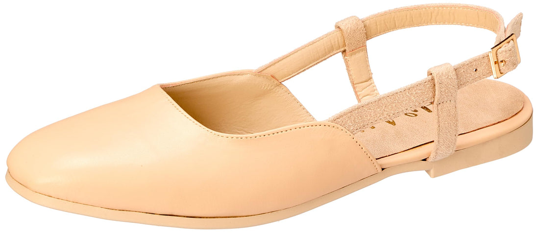 Suede x Leather flat squared toe classy slingbacks with a classic comfortable cut and a simple strap