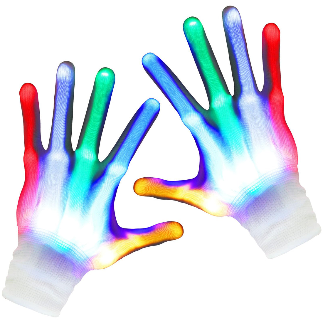 OFFCUP LED Flashing Rave Gloves Finger Light Gloves with Multi Modes, Colorful Light Up Warm Gloves for Zoom Themed Night Party Festivals Halloween Christmas White