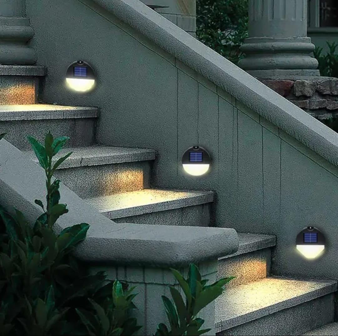 2 Pack Solar Deck Stair Fence Lights LED Solar Powered Warm Outdoor Warning Lights for Steps, Pathway, Patio, Stairs, Fence, Tent, Walkway