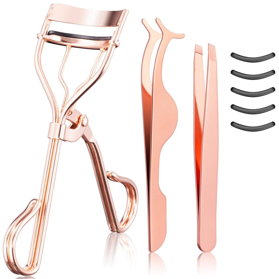 Eyelash Applicator Tool - 3-in-1 Professional Eyelash Curler Lash Lift Kit Lash Curler, Eyelash Extension Tweezers - Includes Replacement Pad for Home & Travel Uses,Rose Gold