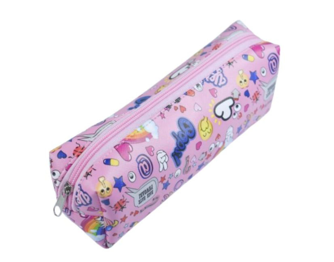 Pink Pencil Case, Multi-coloured Design with Zipper, 20 cm Pencil case for School and Office Supplies