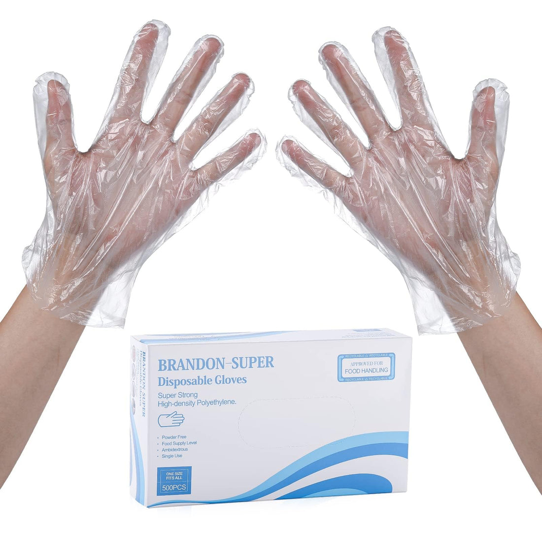 Brandon-super Disposable Food Prep Gloves - 500 Piece Plastic Food Safe Disposable Gloves, Food Handling, One Size Fits Most (500 PCS）