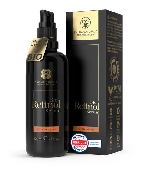 ORGANIC Retinol Serum for Face • 100 ml • 100% Natural • MADE IN GERMANY • Premium Retinol in a unique Formulation • +Hyaluronic Acid +Vitamin C • Retinol Serum for pure and luminous skin