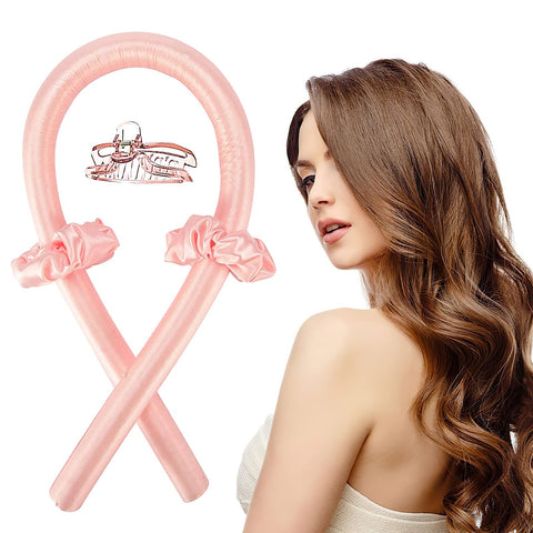Heatless Hair Curlers – No Heat Satin Curling Rod Headband Set for Long Hair to Sleep In with Hair Clip and Scrunchies, Overnight Soft Lazy Curly Hair Accessories for Women Natural Curly Hair Pink