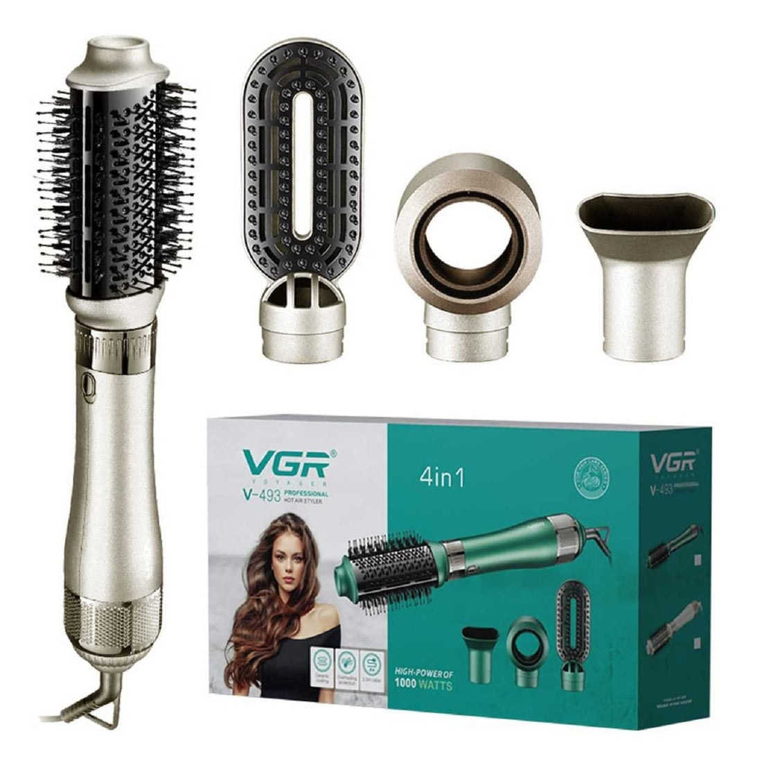 Vgr V-493 Professional 4In1 Hot Air Styler With Ceramic Coating & Overheating Protection Technology (High Power Of 1000 Watts, White)