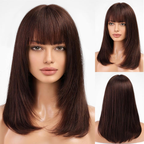 MEDIUM Body LISS Wave Wig Shoulder Length Synthetic Wig for Women 180% Density Ocean Wave Wig-18 INCH -40cm to 45 cm-JW35-8 MEDIUM brown