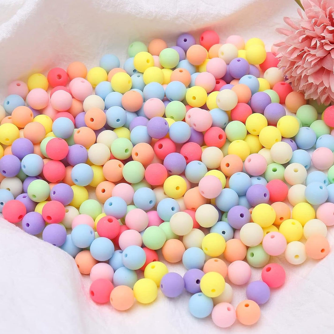 HERZWILD Beads for threading, approx. 300 pieces, matte craft beads, 12 mm, colourful acrylic beads, art pearls for jewellery making, DIY necklaces, bracelet (matt, colourful, 12 mm)