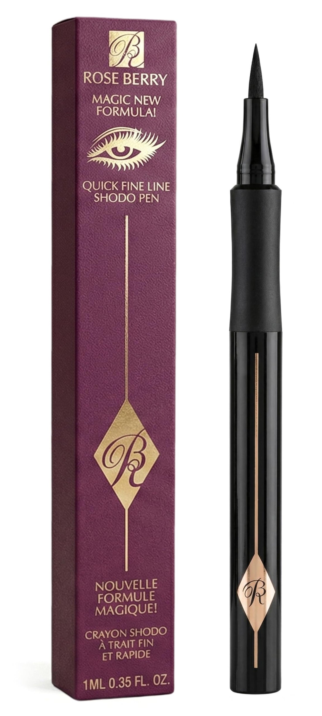 Rose Bery - Eyeliner, Quick Fine Line Shodo Pen, Intense Black Liquid Liner, 1 ML, Model - RB-EL1163