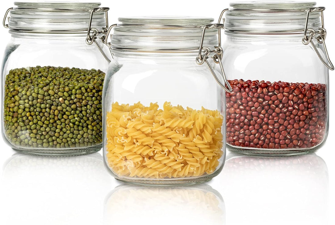 Kitchen Essentials 1 L Wide-Mouth Clip-Top Glass Jar with Silicone Gasket – Airtight Kitchen Canister for Dry Food, Pasta, Sugar, Beans – Perfect for Pantry Storage (3)
