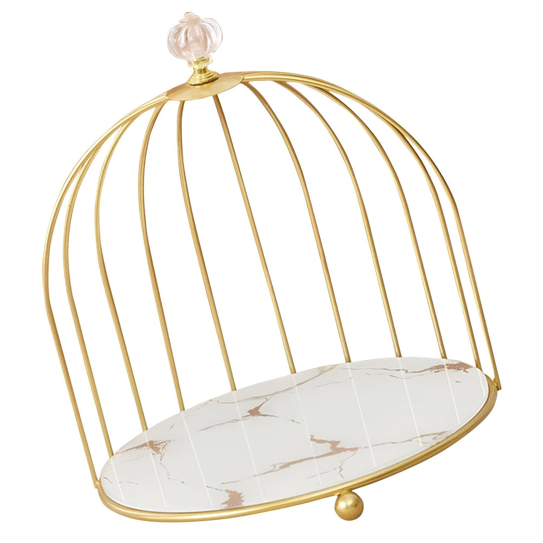 Bird cage holder to display rings, necklaces, earrings and cosmetic accessories in an attractive metal frame. One layer
