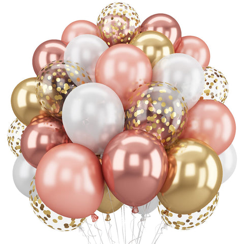 Balloons Rose Gold and Gold, 60 Pieces 12 Inch Metallic Rose Gold Confetti Balloon Set, Rose Gold Balloons for Girls Women Wedding Birthday Baby Shower Engagement Decoration