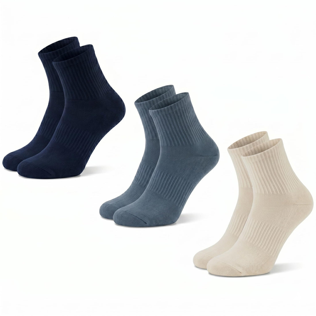 Premium Cotton Athletic Socks - 3 Pairs Pack, Breathable Quarter Performance Socks with Arch Support & Cushioning, Moisture-Wicking for Gym & Daily Wear.
