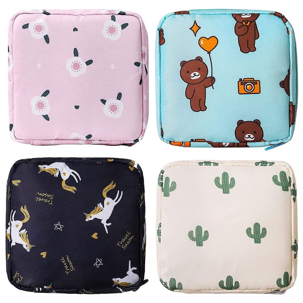 Mcles Sanitary Napkin Storage Bag, 4Pcs Zipper Menstrual Pad Bag, Portable Sanitary Napkin Storage Tampons Holder, Period Bag for Teen Girls, Period Sanitary Pouch, Feminine Products Storage Bag