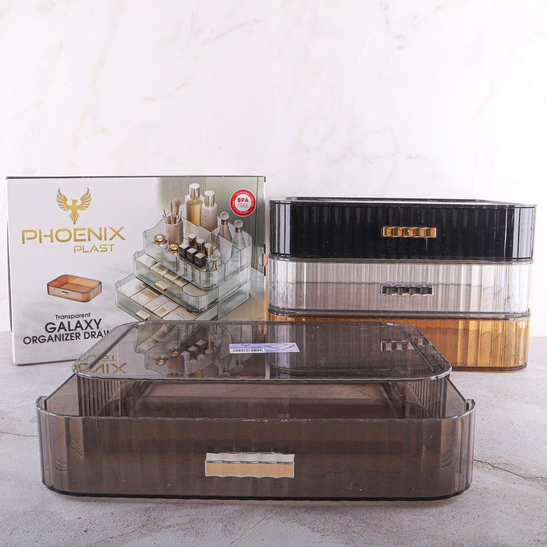 Acrylic Makeup Organizer Display Shower Plate Jewelry Organizer Desktop Cosmetics Storage Holder for Countertop Tabletop Home (Clear Black, 1drawer)