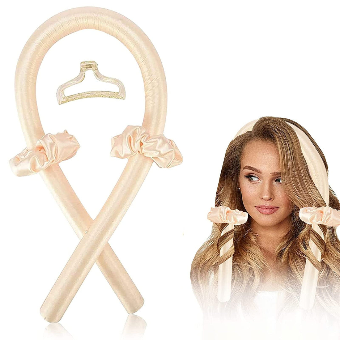 Arabest Heatless Hair Curler, No Heat Silk Curls Headband with Hair Clips Scrunchie, Sleeping Soft Foam Hair Rollers Kit, Lazy DIY Curling Ribbon Flexible Rods for Natural Hair (Yellow)