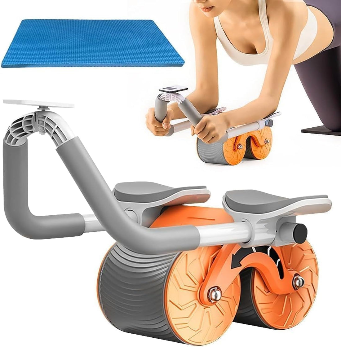 2023 New Ab Roller with Elbow Support, Upgraded Automatic Rebound Abdominal Wheel 4 Timer, Knee Pad, Abs Workout Equipment，Dolly Core Strengthening Trainer Fitness Belly Training