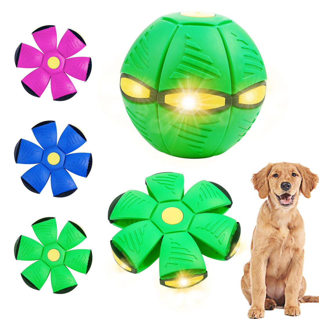 Pet Toy Flying Saucer Ball Dog Balls - Light Herding Toy for Rolling Fun (6 Lights)