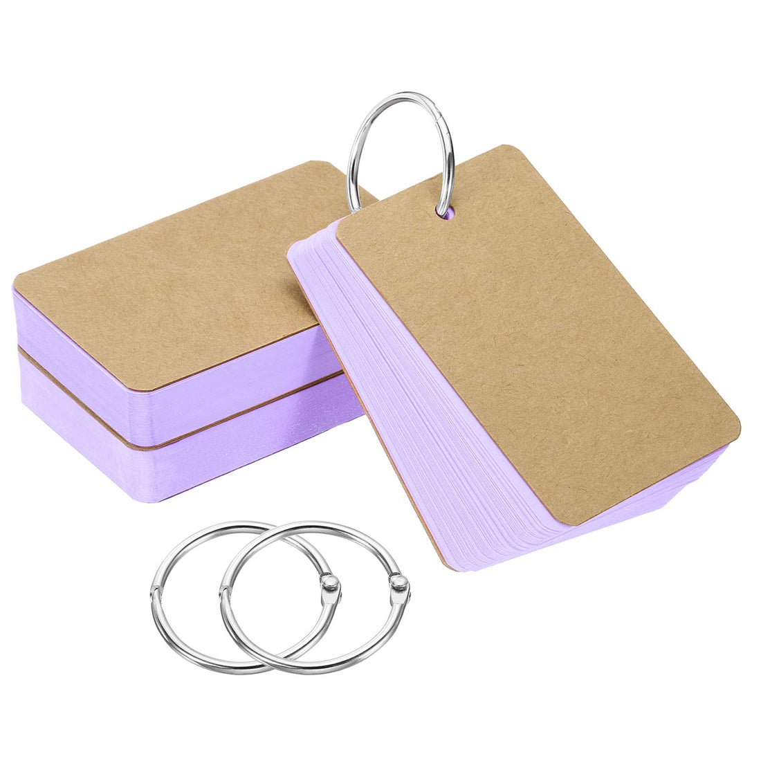 PATIKIL 3.5" x 2" Blank Flash Cards with Rings, 150 Pack Study Cards Index Cards Note Card Pre Hole Punched for Learning, Purple