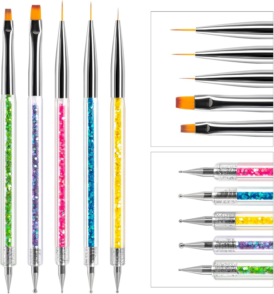 Nail Art Brush Set,5pcs Double End Nail Art Brushes Kit Professional Dotting Tool Kit for Gel Polish Nail Designs Nail Carving French Nails (5 pieces)
