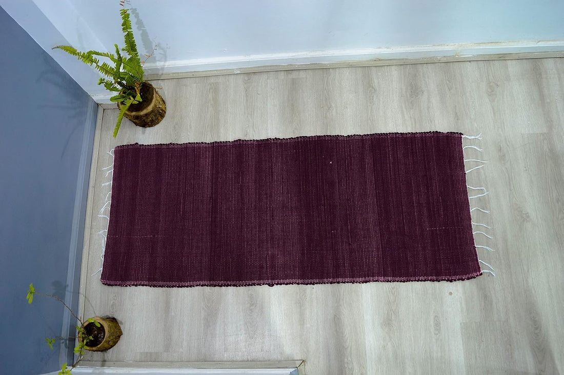 Egypt Antiques Klim Natural Cotton Handmade Area Rug, 150 cm x 70 cm Size, Burgundy