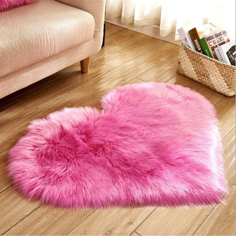 Faux Sheepskin Fur Rug Plush Shaggy Area Rug For Bedroom Living Room Floor Carpet High Pile Heart Shape Seat Pad (Color : Rose, Size : 50X65CM)