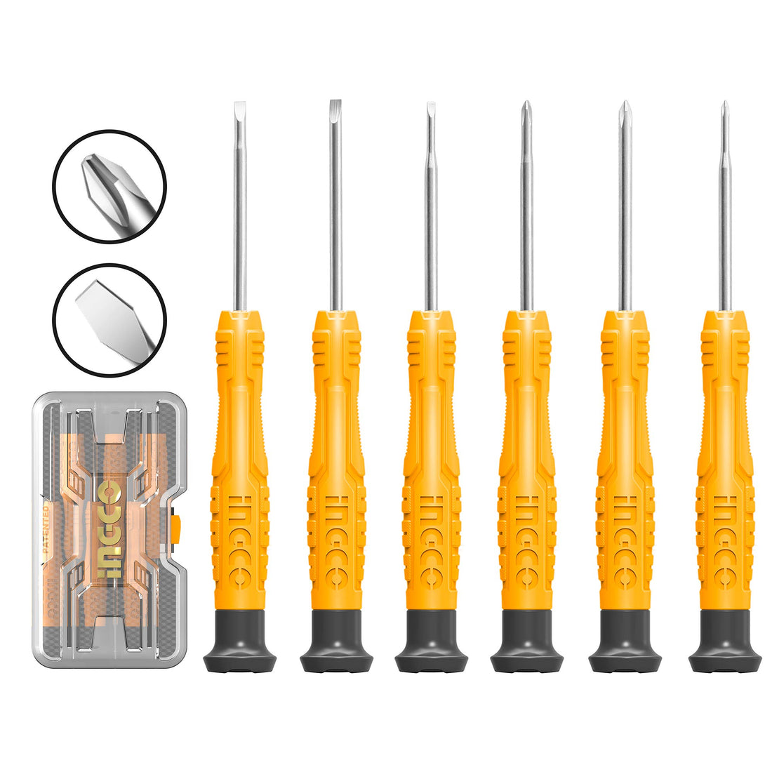 INGCO 6 Piece Precision Screwdriver Set Tool, Suitable For Watch, Eyeglass, Clocks, Computer & Electronic Repairs, Multifunction Precision Screwdriver, HKSD0618