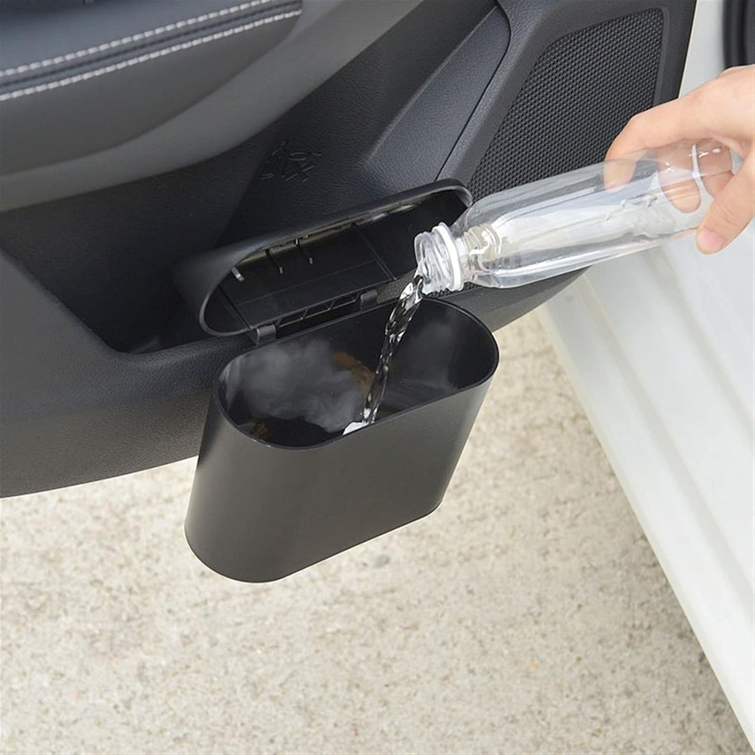 Car Door Trash Can – Hanging Vehicle Garbage Bin with Push Lid, Small Interior Waste Container or Ashtray Organizer for Auto Accessories