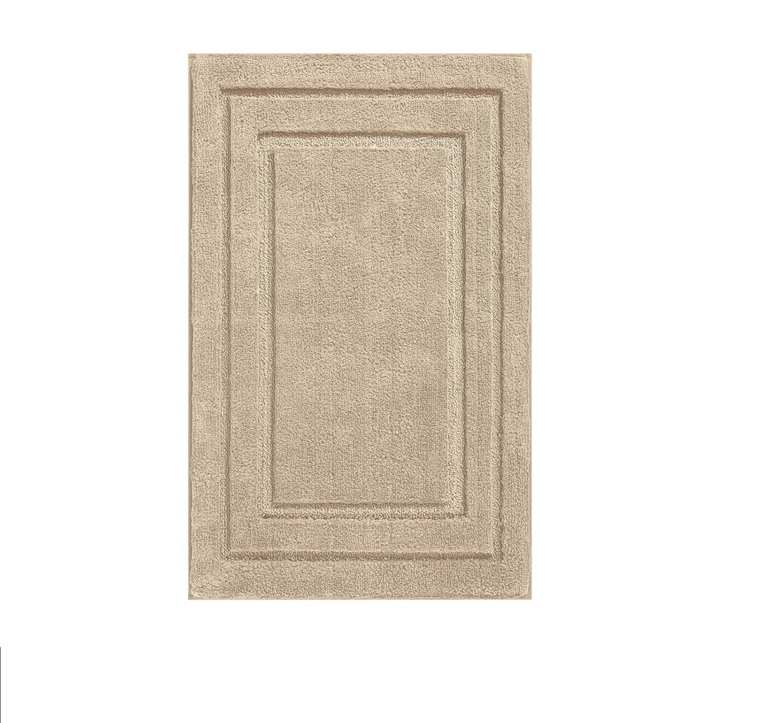 Signoola Double Banded Luxury Bath Mat Floor Towel Set of 1 Piece - Non Slip Absorbent Cotton Hotel Spa Shower/Bathtub Mats [Not a Bathroom Rug], 50 x 70 cm, Beige Color.