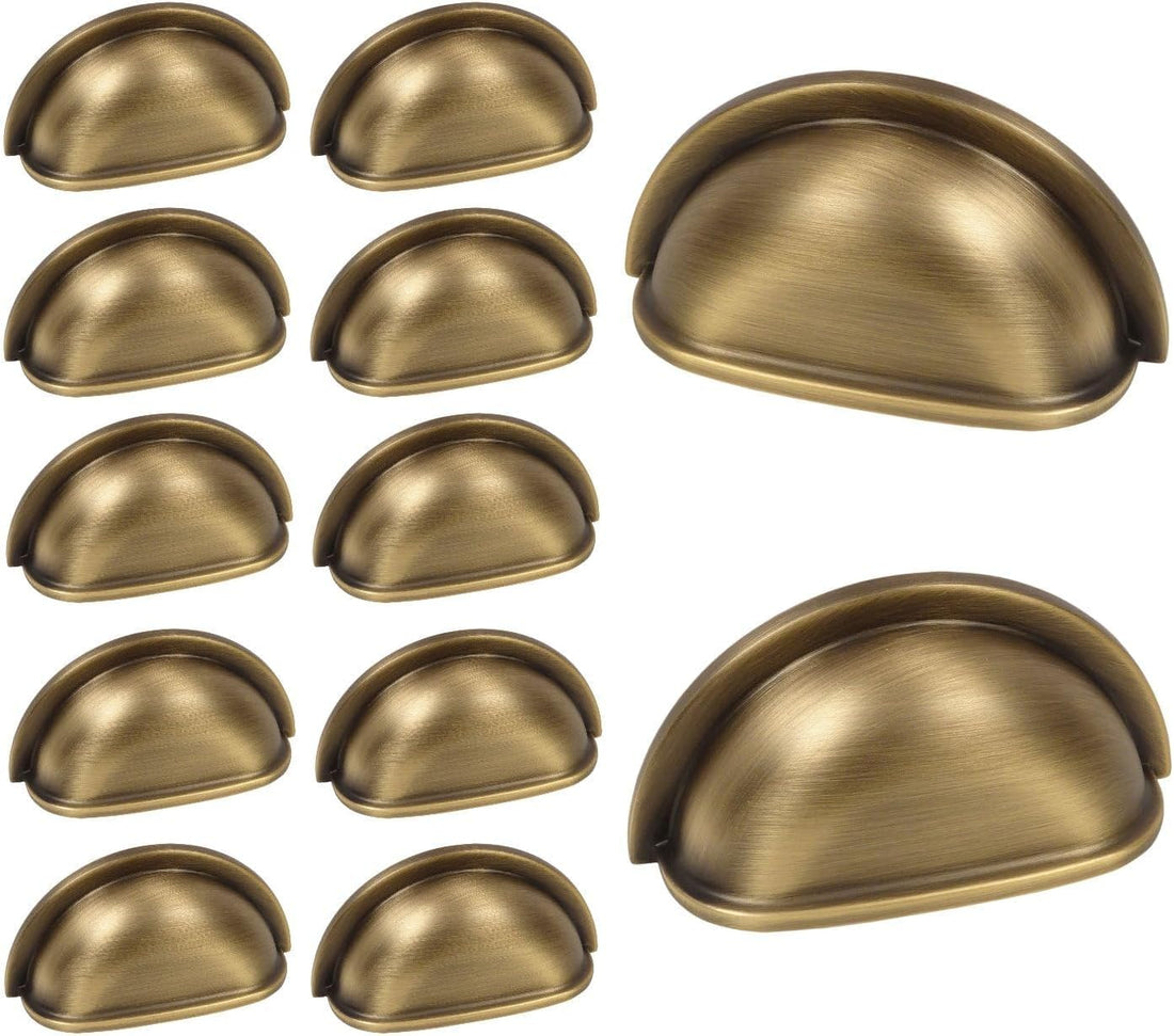 12 Pack Antique Gold Finish Brass Cabinet Knobs Cup Pulls 4" x 1.5" Drawer Pulls Furniture Handles