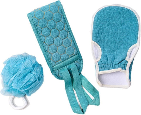 Happy Home 3pcs Body Scrub Tools Bath Sponge Bath Loofah Back Cleaner Exfoliating Gloves - multicolour