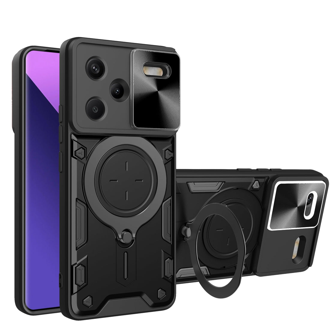 Case Cover Shock resistant Sliding CamShield TPU + PC CD Ring Compatible with Redmi Note 13 Pro Plus/Redmi Note 13 Pro+ (Black)