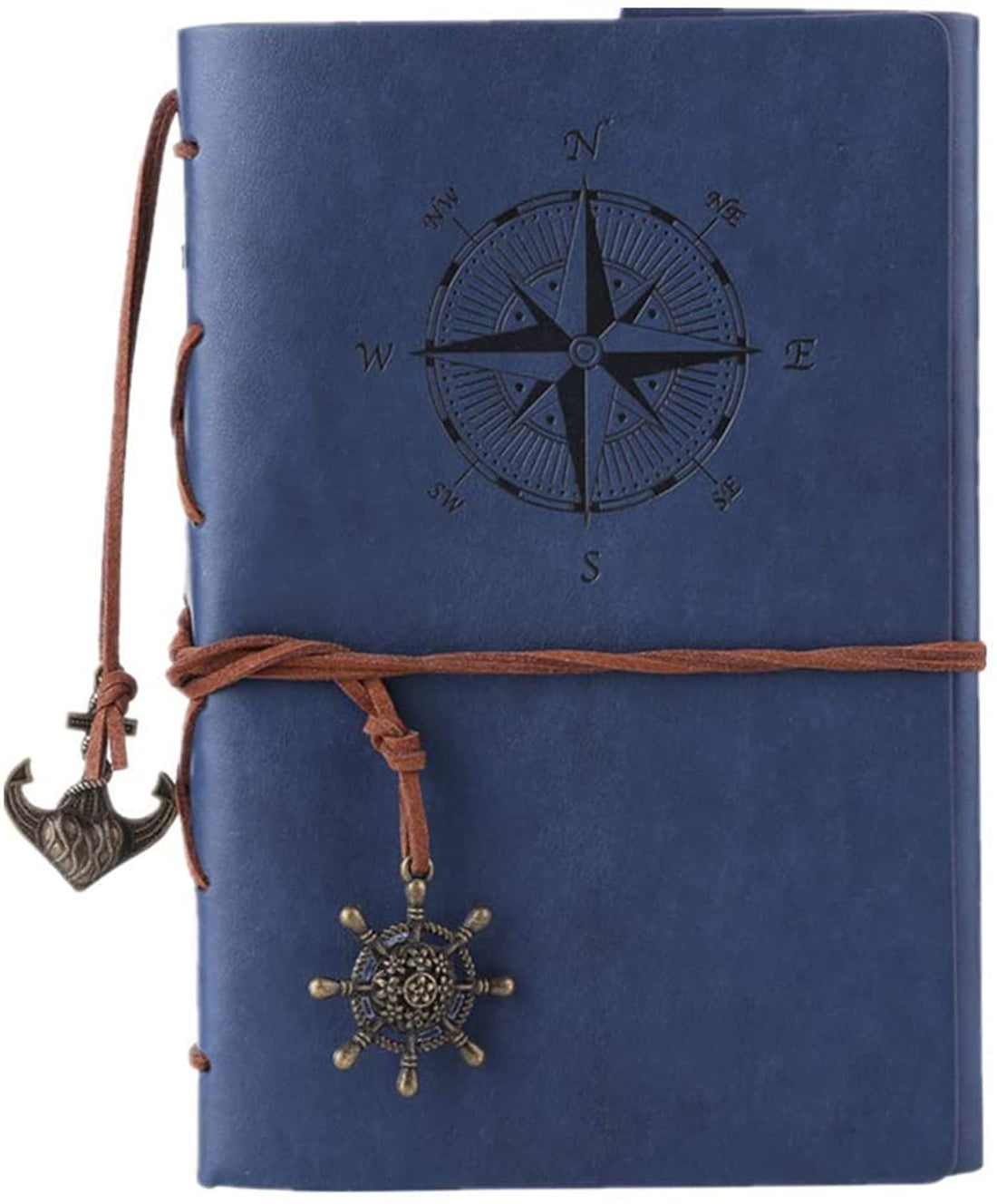 ELECDON Travelers Notebook Diary, Vintage literature PU, Leather Soft Cover, A6 Refillable Pages, Stationery Gift, with Blank Pages and Retro Pendants 80pages (Deep Blue)