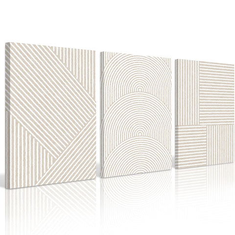 Beige Abstract Wall Art Pictures Boho Modern Canvas Wall Decor Neutral Line Wall Art Minimalist Art Abstract Beige Prints Painting Modern Artwork for Living Room Bedroom 12x16x3 Inch Ready to Hang
