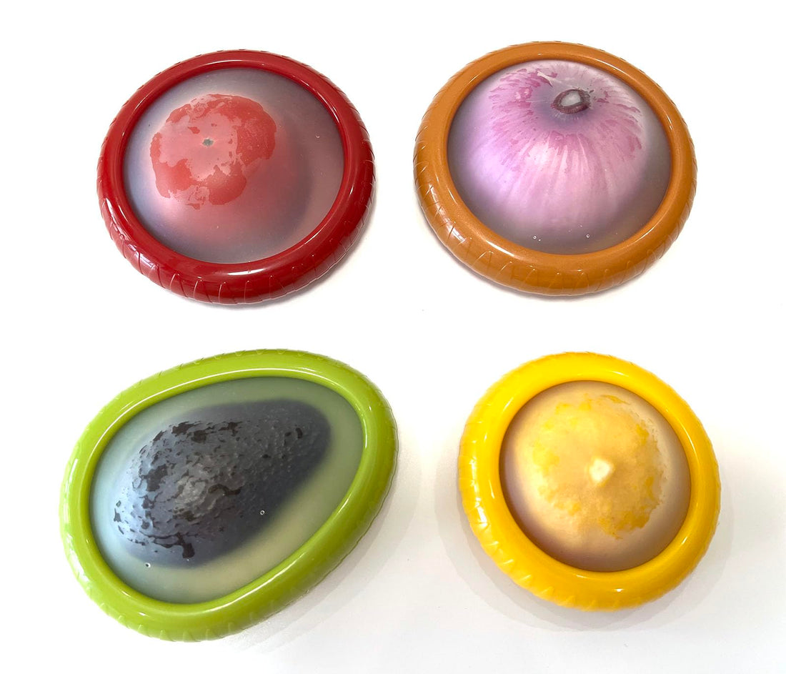 4PC Silicone Fruit and Vegetable Storage Containers Set for Fridge, Onion Storage Container, Avocado keeper,Tomato Saver,and Lemon holder