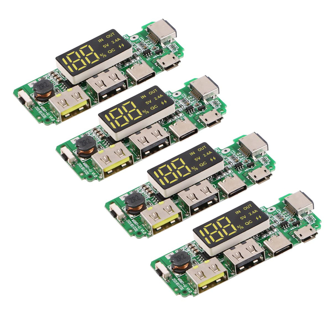 4pcs 186 50 Charging Board Dual USB 5V 2.4A Mobile Power Bank Module 186 50 Lithium Battery Charger Board with Overcharge Overdischarge Short Circuit Protection DIY USB Power Bank Board