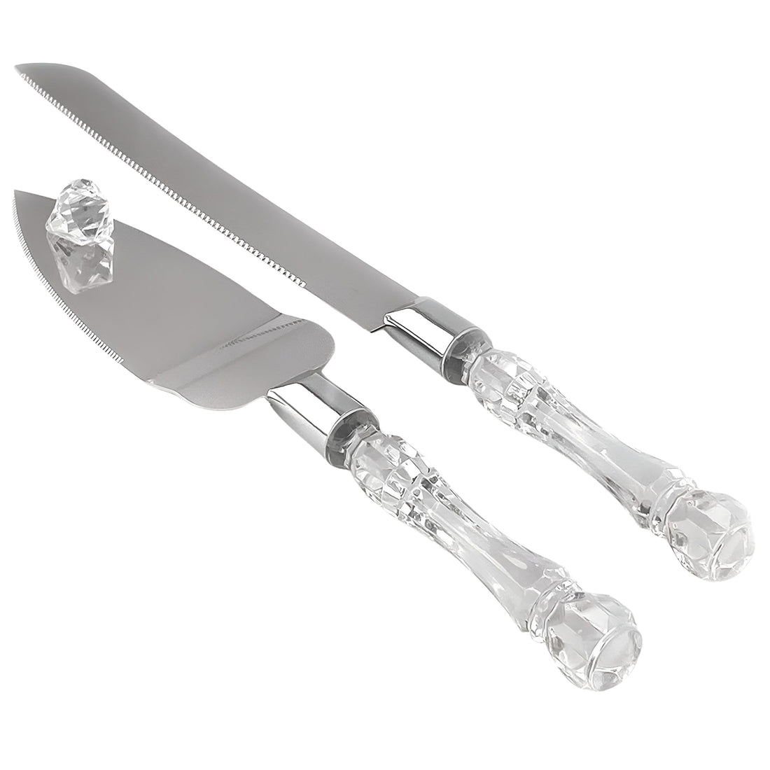 Cutting Knife - Robust stainless steel cake and pizza server combination with decorative acrylic grip, includes precision slicer and hand tool for pie, complete baking accessory set of two pieces.