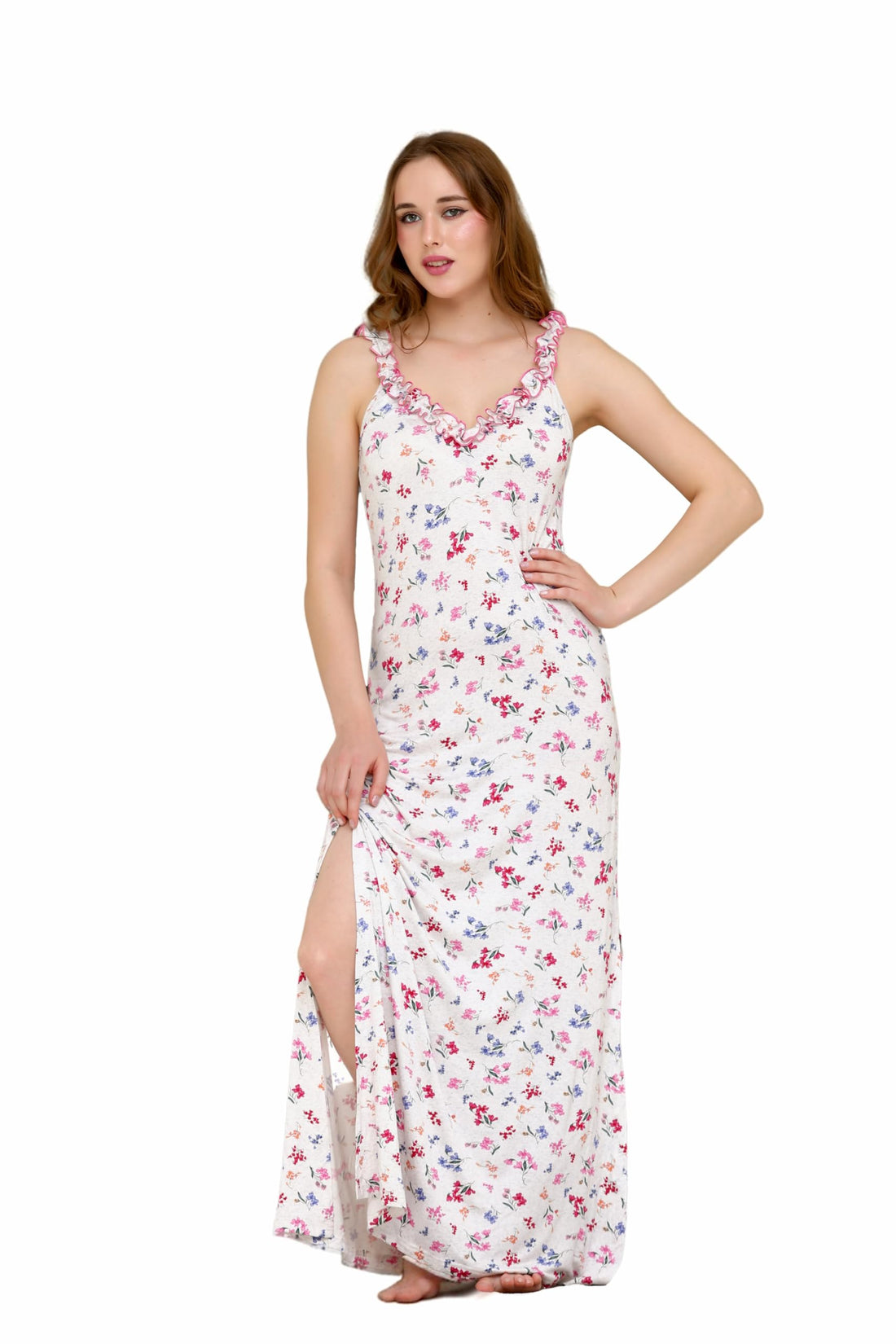 Women Long Nightgown, Viscose, Sleeveless Floral Pattern - Embroidered Maxi Nightgown - Sleeveless Loose Home Dress Nightgown Soft Breathable Comfortable Nightgown for Women