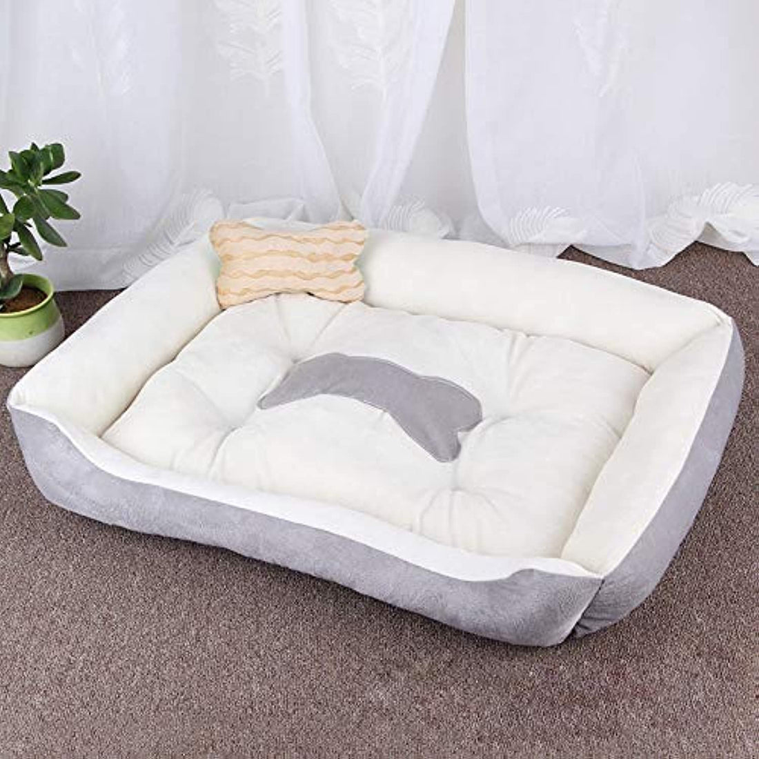 Moro Dog Bone Pattern Big Soft Warm Kennel Pet Dog Cat Mat Blanket, Size: L, 80×60×15Cm(Black Red) (Color : Grey White)