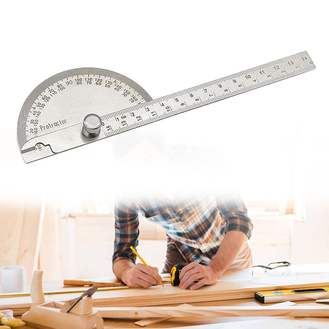 TUKNN Protractor with Ruler, Goniometer Ruler, 0-180 Degree Stainless Steel Protractor, Angle Finder Metal, 0-180° Stainless Steel Goniometer, Protractor Made of Stainless Steel
