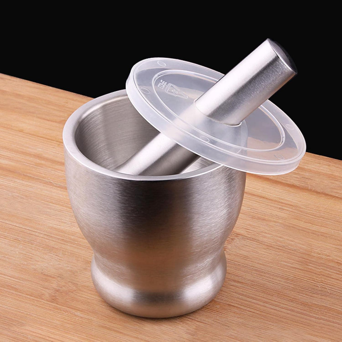 Heavy Duty Stainless Steel Pouring Mortar with Lid and Stable Base for Daily Grinding Spices and Herbs in Kitchen Easy and Convenient