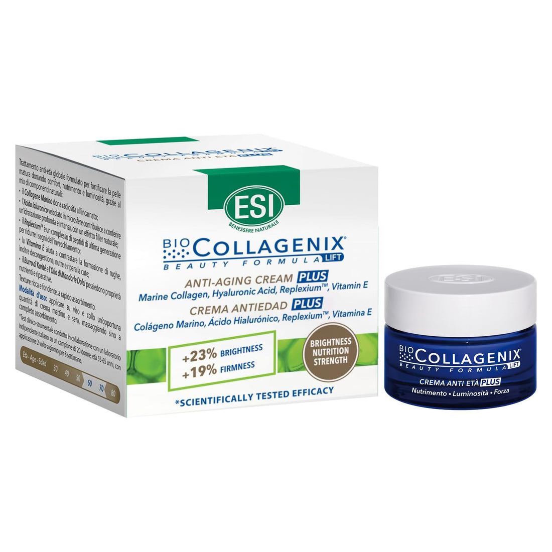 ESI - Biocollagenix Anti-Ageing Plus Face Cream for Mature Skin, with Marine Collagen and Hyaluronic Acid, Anti-Age and Antioxidant Action, Gives Firm, Nourished and Elastic Skin, 50 ml