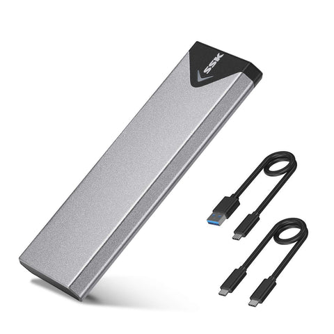 SSK Aluminum M.2 NVME SATA SSD Enclosure Adapter, USB 3.2 Gen 2 (10Gbps) to PCI-E NGFF M-Key/(B+M) Key External SSD Enclosure Support UASP Trim for SSD 2242/2260/2280