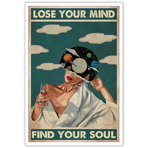 Quark Vintage Lose Your Mind Find Your Soul Poster Mental Health Canvas Wall Art Abstract Aesthetic Music Girl Print Painting Modern Mid-Century Wall Decor for Bed Room Bathroom 12x16in Unframed