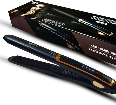 Home Gold Hair Straightener Salon Quality Styling 483°C Perfect for Curly and Straight Hair 30s Fast Heating 360 35W Swivel Cord Model HG-390 Black Ceramic