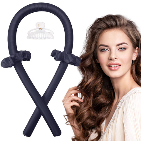 IENIN Heatless Curling Rod Headband, No Heat Hair Curlers to Sleep in Curl Ribbon with Scrunchies Hair Clips Overnight Hair Curlers for Women Long Hair Styling Tools(Grey Black)