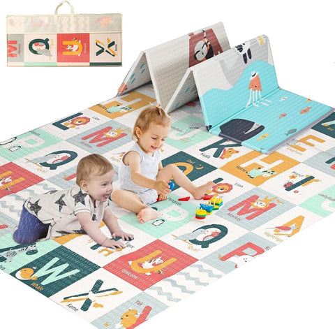 Beauenty Baby Play Mat, 180*150*1.5CM Extra Large Waterproof Activity,Thicker Reversible Foldable Baby Play Mat,Double-Sided Design for Indoor & Outdoor,for Babies,Toddlers,(A) (180*150*1.5cm)