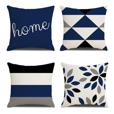 18X18 Pillow Covers Set of 4 Linen Farmhouse Home Decor Square Geometric Abstract Accent Throw Pillow Cover Decorative Cushion Modern Outdoor Indoor Pillow Case for Couch Sofa Chair