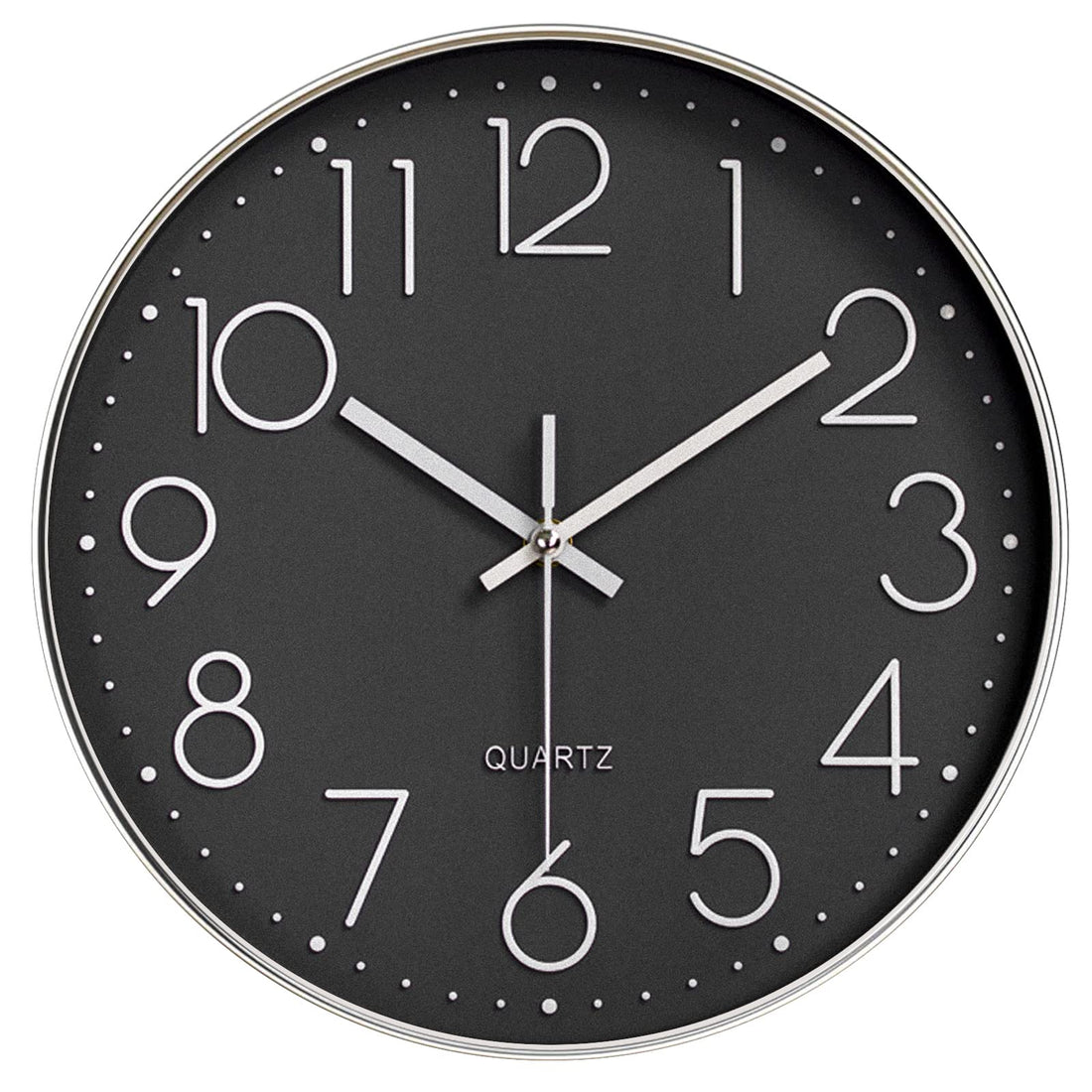 Nutabevr 12 Inch Wall Clock Silver Black Silent Modern 30 cm Silent No Ticking Quartz Movement for Living Room, Bedroom, Kitchen, Office, School